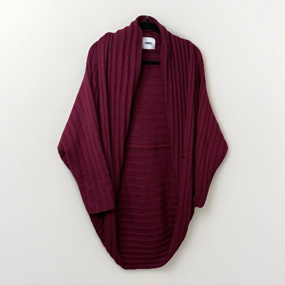 Beryll 100% Cashmere Cardigan OS Burgundy Cocoon Draped Oversized Quiet Luxury